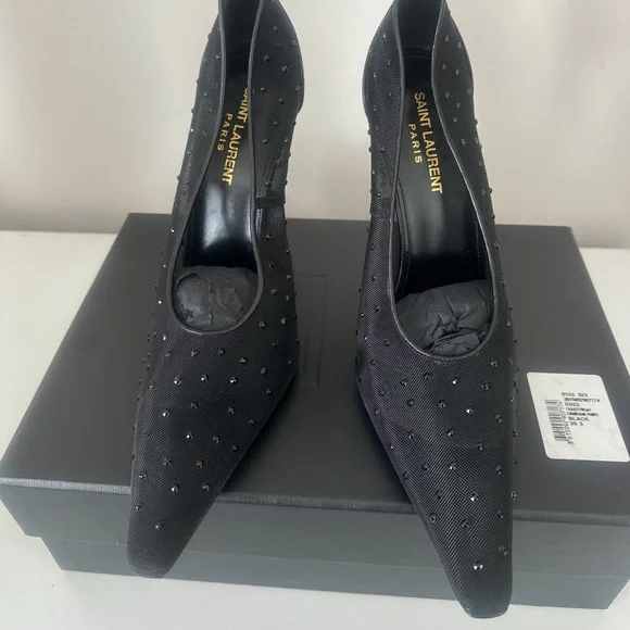 SAINT LAURENT Black anja pumps in rhinestone mesh 39.5 - Picture 2 of 7